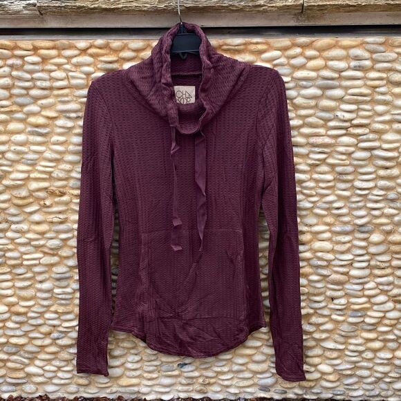 Chaser Burgundy Waffle Knit Cowl Drawstring Hoodie/Top w/Pocket. Small. NWT Soft - Picture 2 of 6